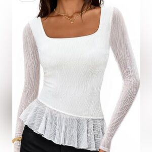 Elegant White Lace Peplum Top